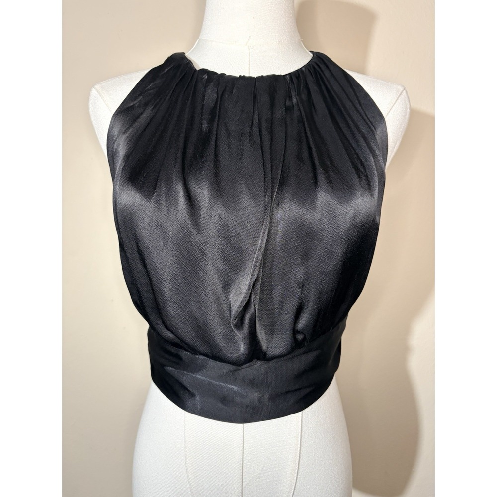 Forever 21 Women's Satin Halter Crop Top Black Sz XS Sleeveless Y2K Whimsigoth